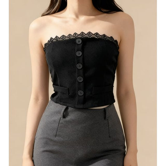 Lace Trim Tube Top and Skinny Scarf Set