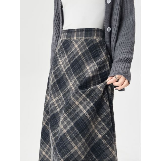 Plaid High Waist Midi A-Line Skirt