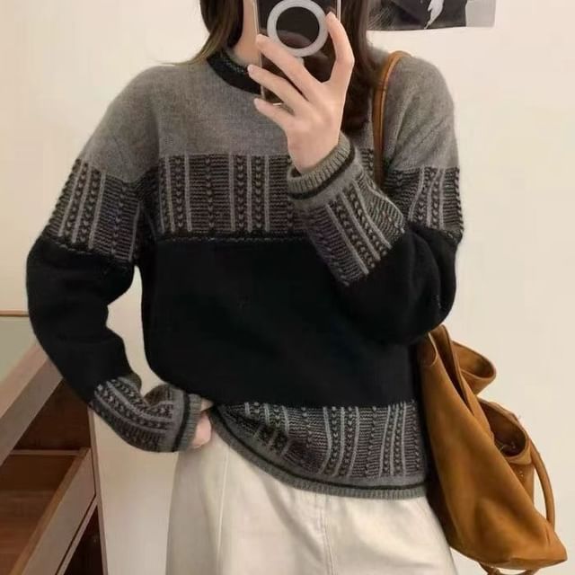 Striped Crew Neck Knit Sweater