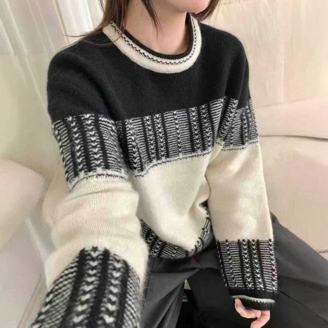 Striped Crew Neck Knit Sweater