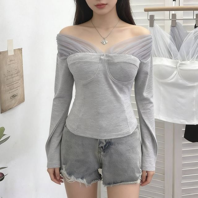 Mesh Panel V-Neck Two-Piece Crop Top