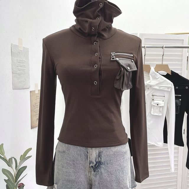 Slim Fit Half-Button Turtleneck Long Sleeve Tee