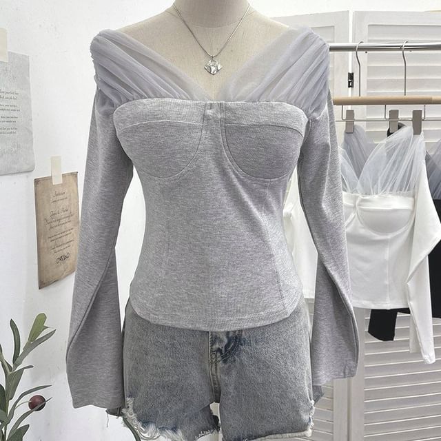 Mesh Panel V-Neck Two-Piece Crop Top