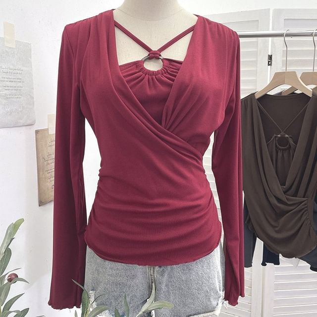 Fitted Halter Neck Two-Piece Style Long Sleeve Tee