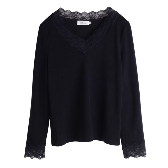 V-Neck Panel Lace Top Long Sleeve