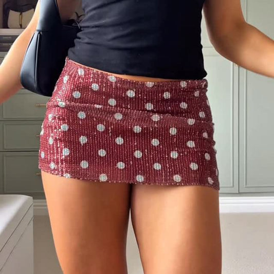 Dotted Sequin Mini Pencil Skirt Mid Rise