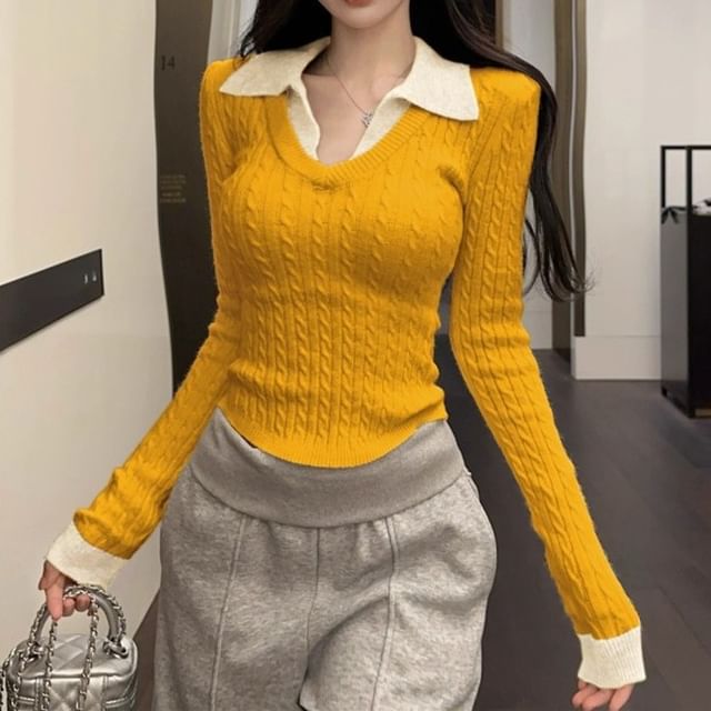 Collared Knit Top Two-Piece Style