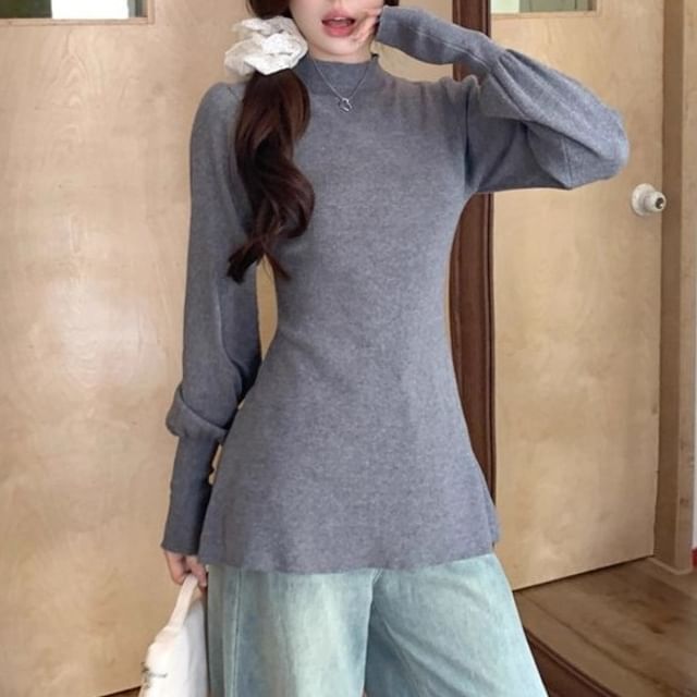 Mock Neck Knit Top Long Sleeve