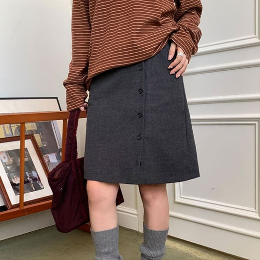 Button-Up High Waist A-Line Skirt