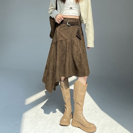Asymmetrical Faux Suede A-Line Skirt High Rise