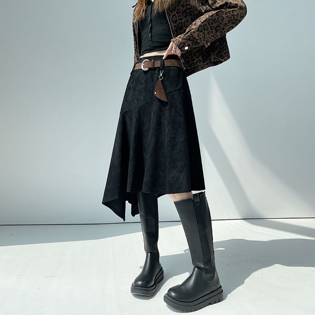 Asymmetrical Faux Suede A-Line Skirt High Rise