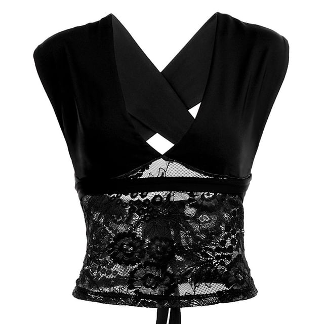 Slim Fit Halter Neck Lace Panel Crop Top