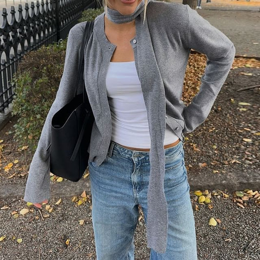Crew Neck Plain Cardigan