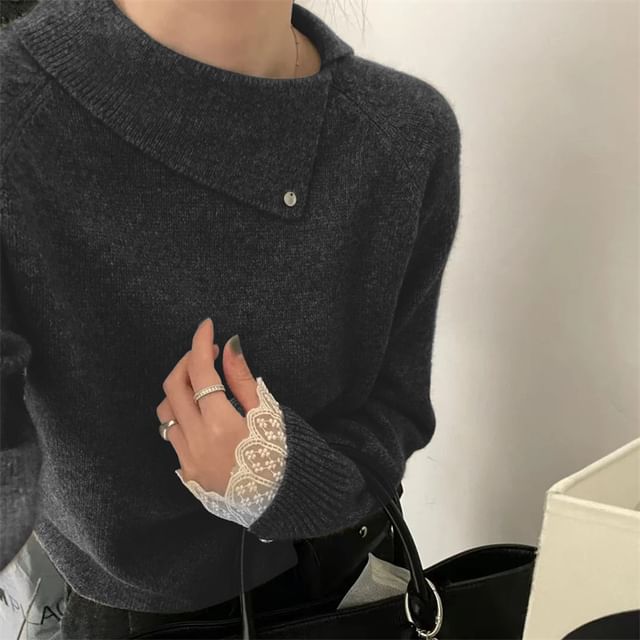 Collar Sweater with Lace Trim