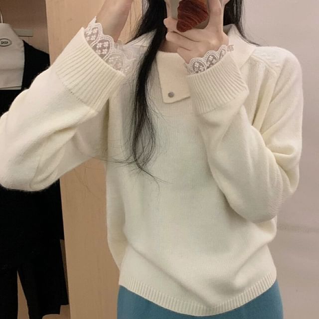 Collar Sweater with Lace Trim