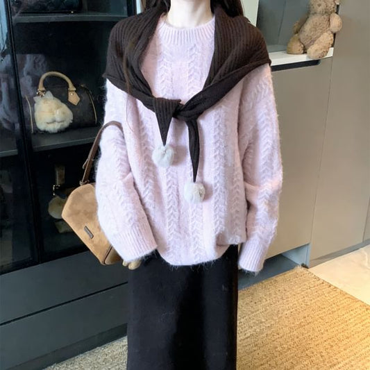 Crewneck Sweater with Maxi Skirt and Shawl Set