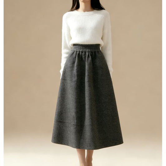 Elastic Waist Fleece Maxi A-Line Skirt