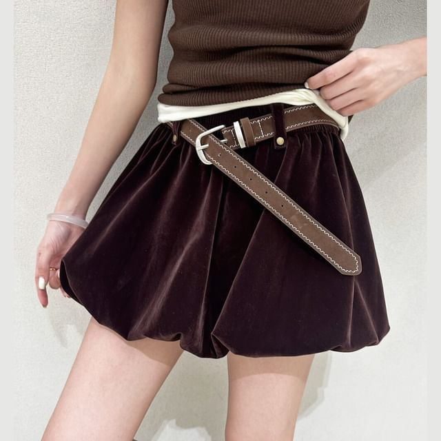 Velvet Bubble Hem Mini A-Line Skirt with High Rise