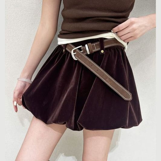 Velvet Bubble Hem Mini A-Line Skirt with High Rise