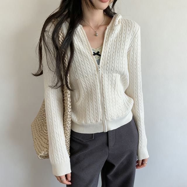 Hooded Plain Zip Cardigan