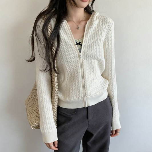 Hooded Plain Zip Cardigan