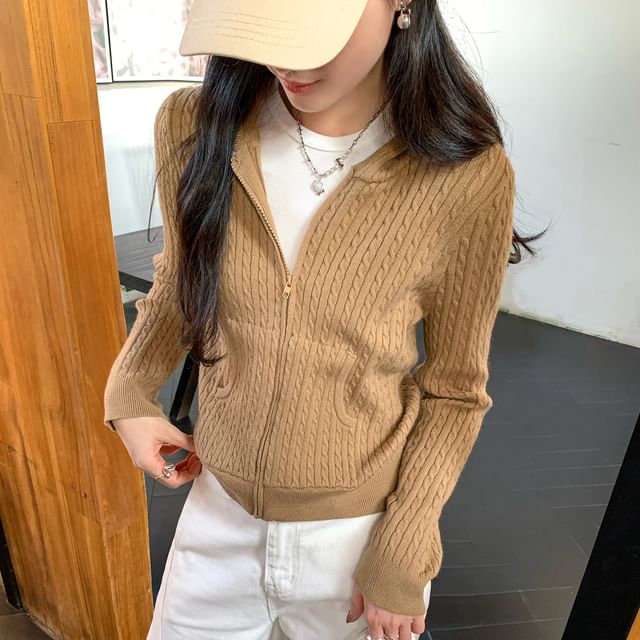 Hooded Plain Zip Cardigan