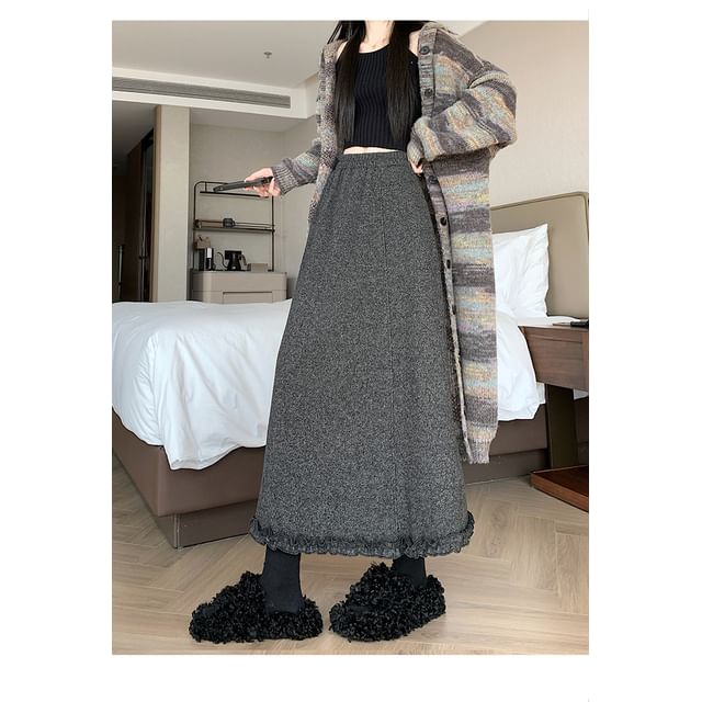 Ruffled Midi A-Line Skirt High Waist