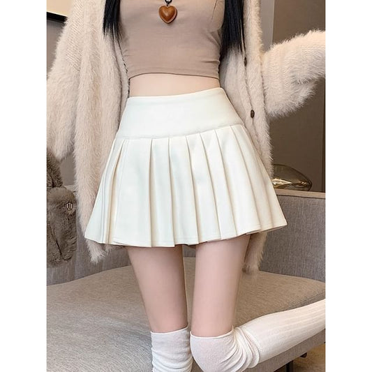 Pleated Mini A-Line Skirt High Waist