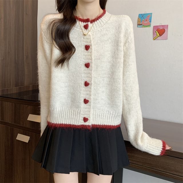 Round Neck Contrast Trim Cardigan