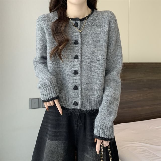 Round Neck Contrast Trim Cardigan