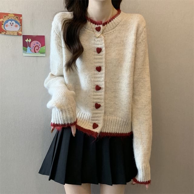 Round Neck Contrast Trim Cardigan