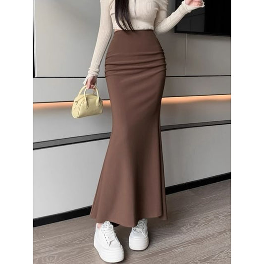 Maxi Mermaid Skirt High Waist Plain