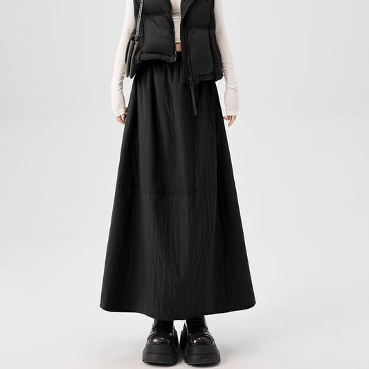 Quilted Maxi A-Line Skirt High Waist