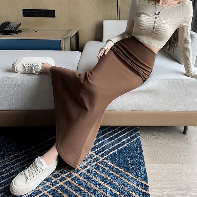 Maxi Mermaid Skirt High Waist Plain