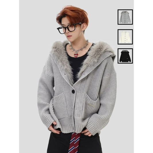Unisex Furry-Lined Overfit Knit Cardigan