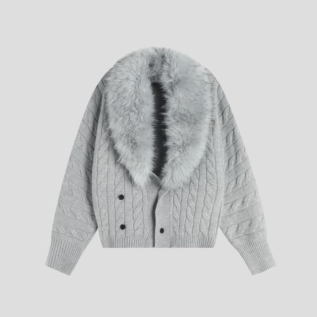 Faux Fur-Trim Dolman-Sleeve Knit Cardigan