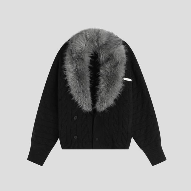 Faux Fur-Trim Dolman-Sleeve Knit Cardigan
