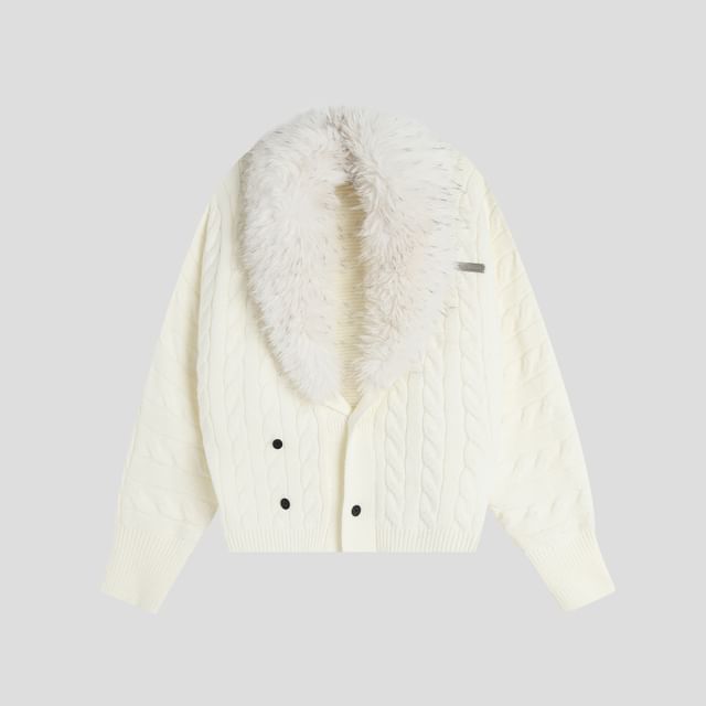 Faux Fur-Trim Dolman-Sleeve Knit Cardigan