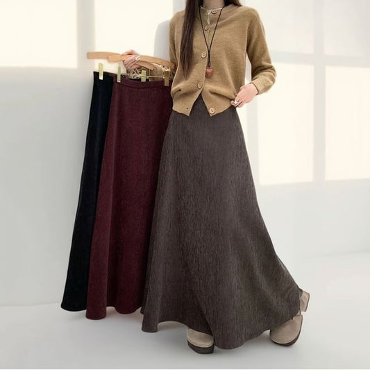Maxi A-Line Skirt High Waist Plain