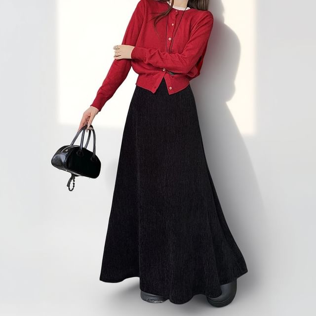 Maxi A-Line Skirt High Waist Plain
