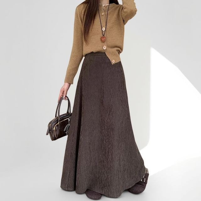 Maxi A-Line Skirt High Waist Plain