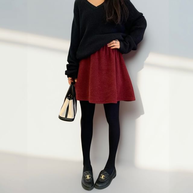 Mini A-Line Skirt High Waist Plain