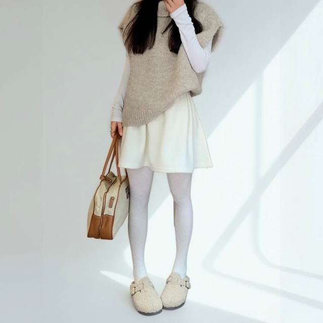 Mini A-Line Skirt High Waist Plain
