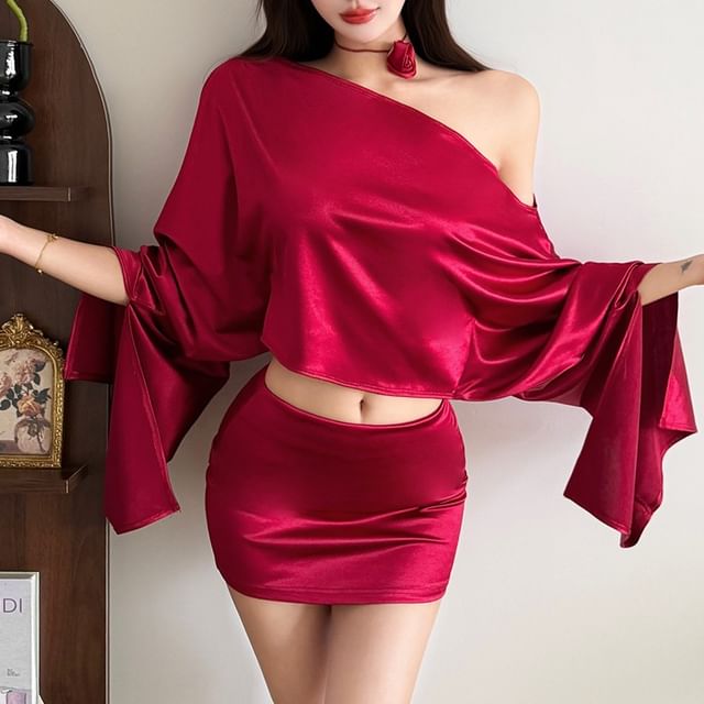 Off Shoulder Crop Top and Mini Skirt Set