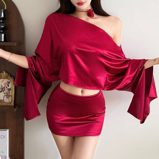 Off Shoulder Crop Top and Mini Skirt Set