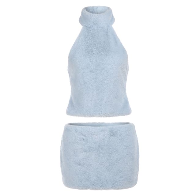 Furry Crop Top and Mini Skirt Set