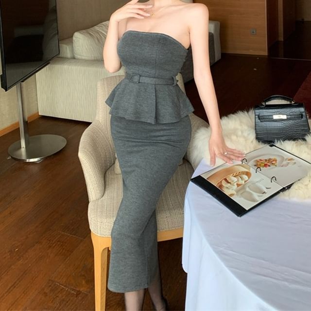 Peplum Tube Top and Midi Pencil Skirt