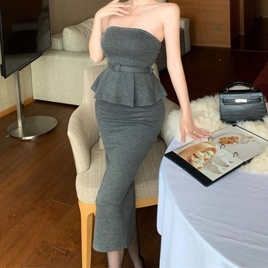 Peplum Tube Top and Midi Pencil Skirt