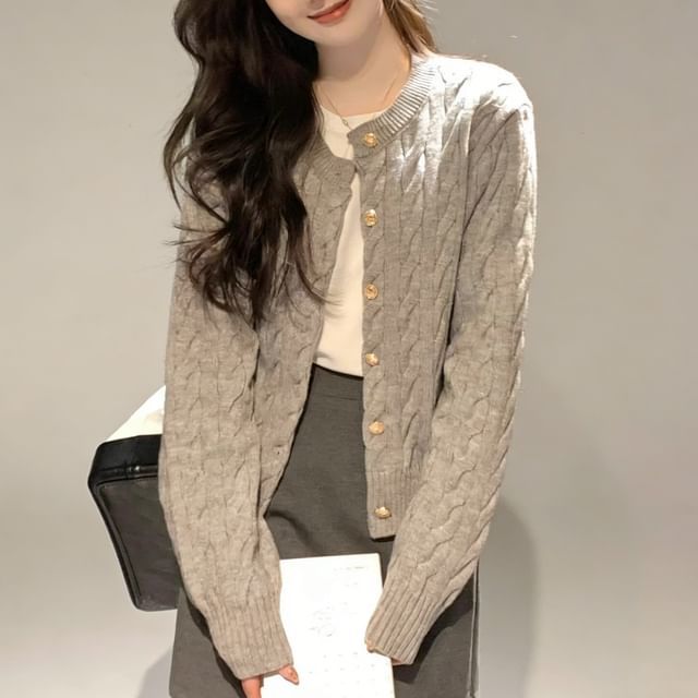 Cable Knit Plain Cardigan