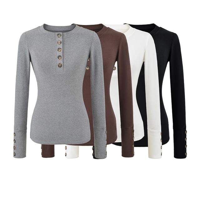 Henley Long-Sleeve Solid Top